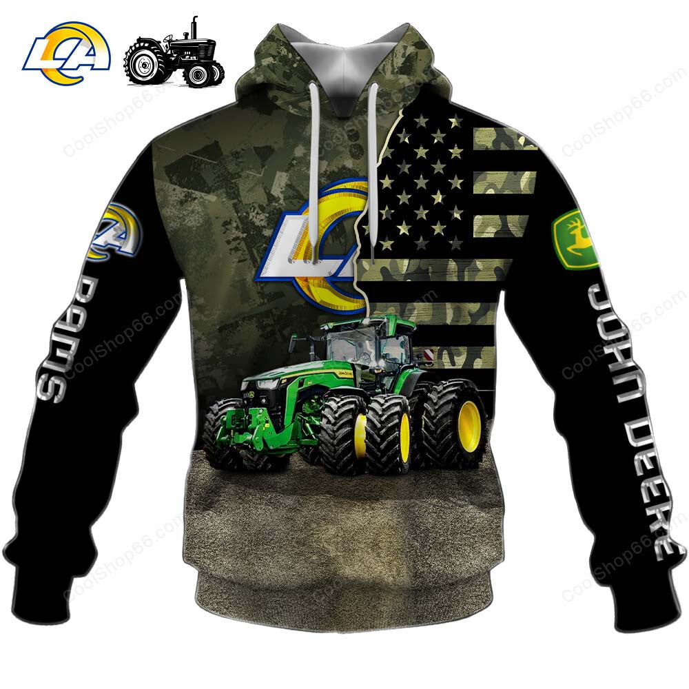 Los Angeles Rams x John Deere Hoodie | Funny Green Character Premium Hoodie